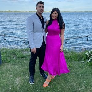 Hot Pink Soft Satin Midi Dress size 10